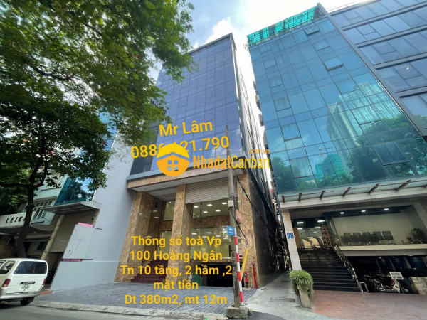 Cho thuê tòa văn phòng 10 tầng mp hoàng ngân, dt 420m2, mt 14m.vị trí lô góc. giá 600trth